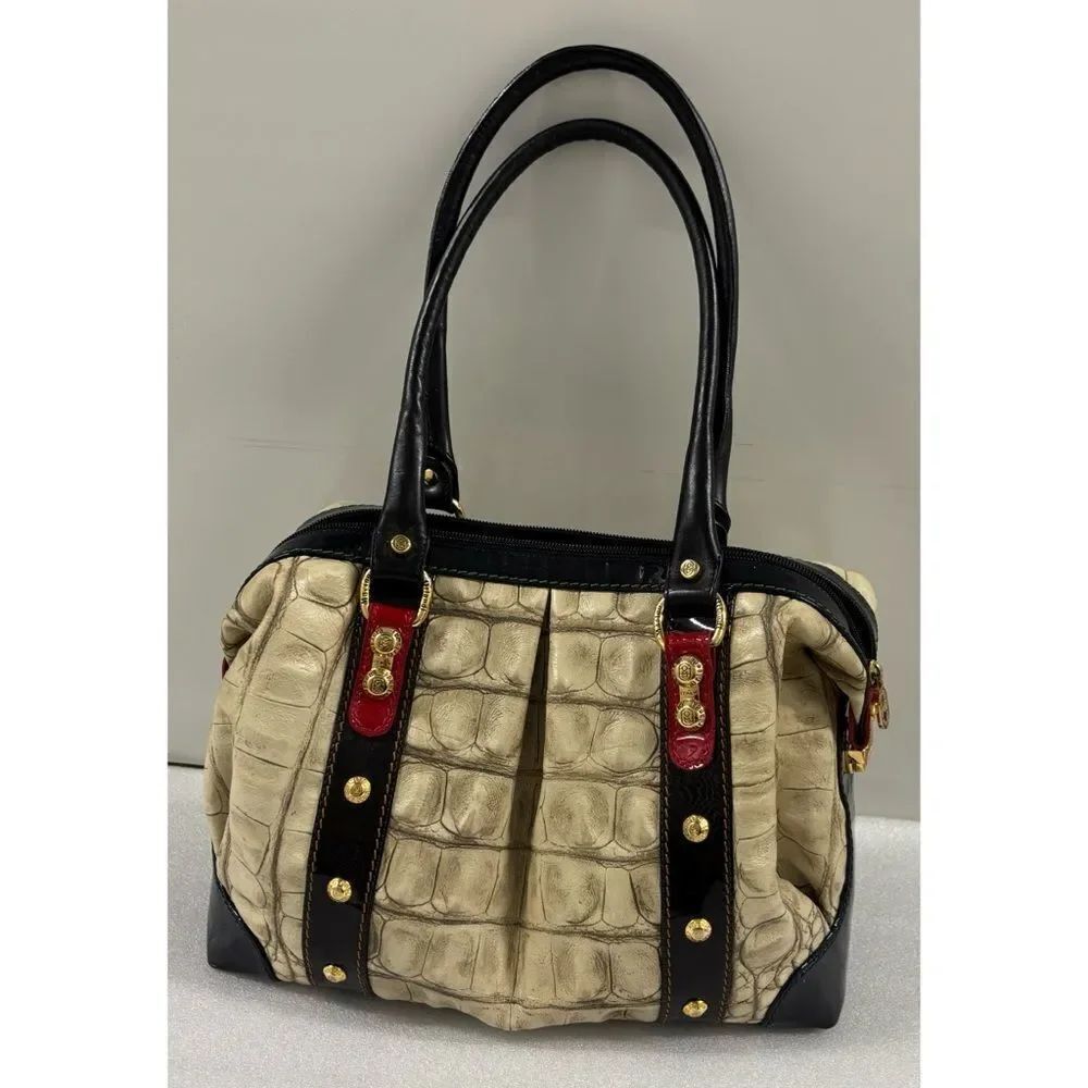 Rare  Marino Orlandi Beige Croc Leather Large Doctor Boxy Purse  Bag